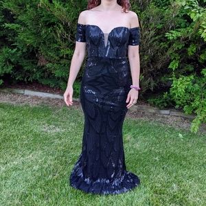 Black Sequinned Off the Shoulder Homecoming Prom Gown